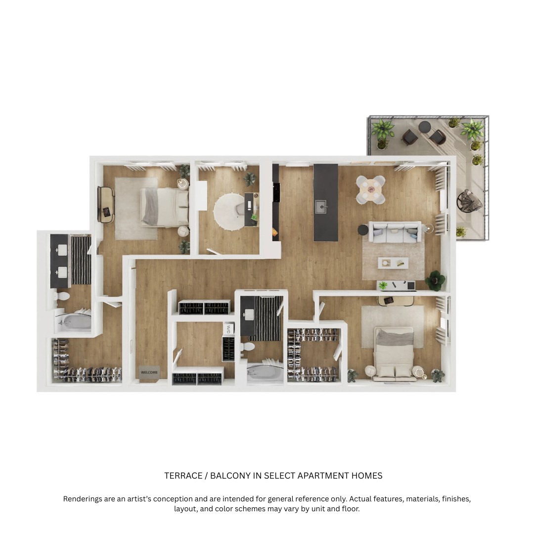 Floor plan for 2 beds, 2 baths, 1467 sqft